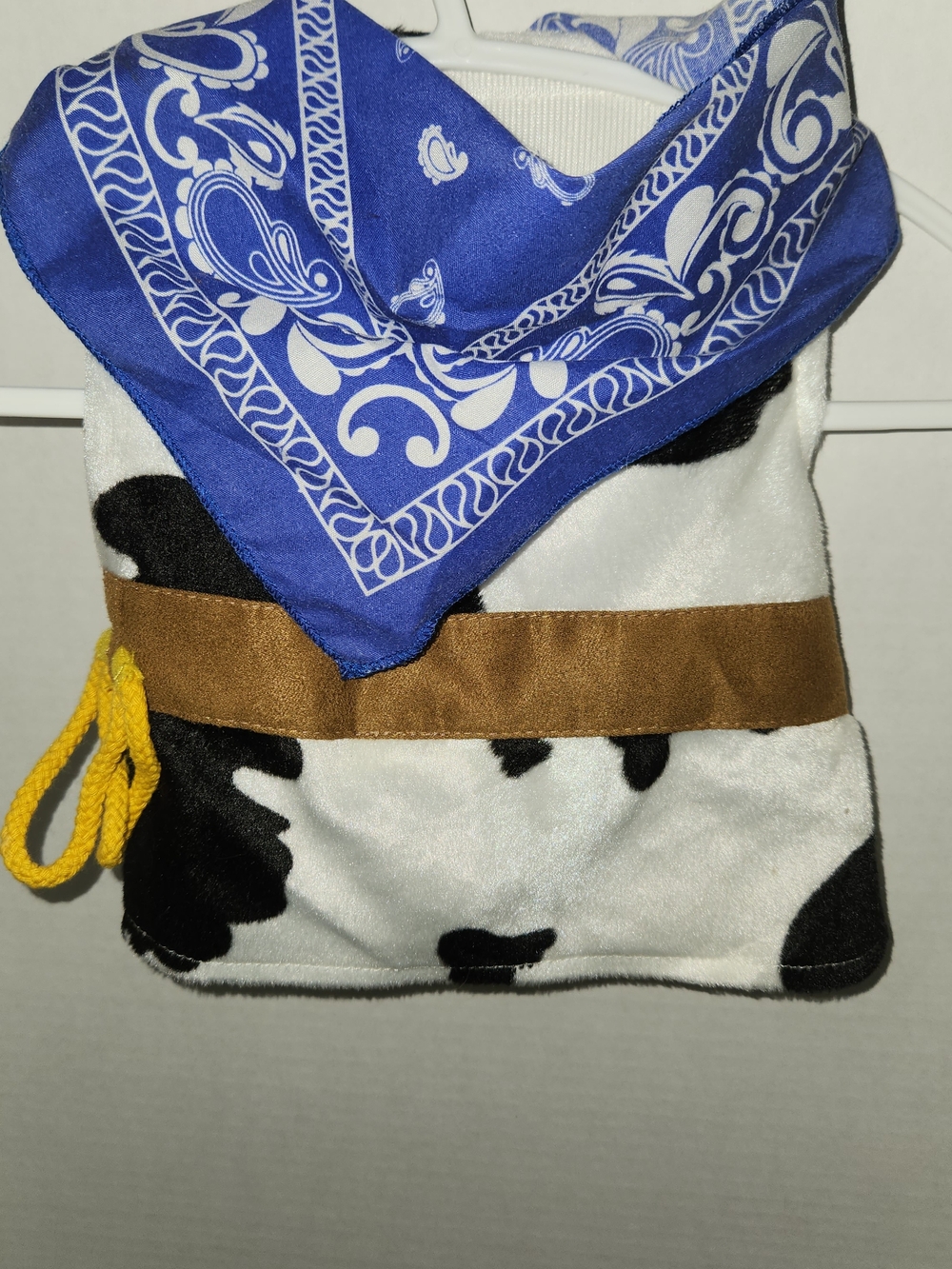 Blue Bandana Cowprint Dog Vest with Brown Belt
